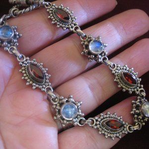 STERLING MOONSTONE & GARNET BRACELET C CLASP CLOSURE